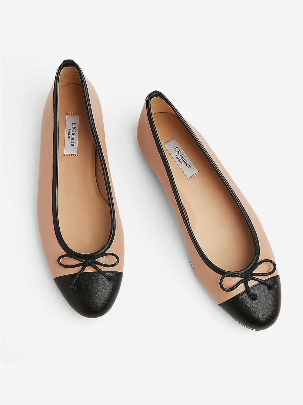 LK Bennett Black and Tan Leather Cap-Toe Ballet Flats